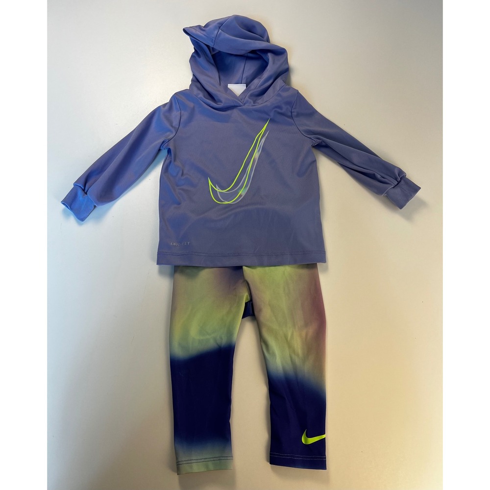 Nike Kids 12M Dri Fit Hoodie &‎ Leggings Set Purple Green Activewear Outfit